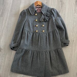 Juicy couture Gray Double-Breasted Coat with flower corsage